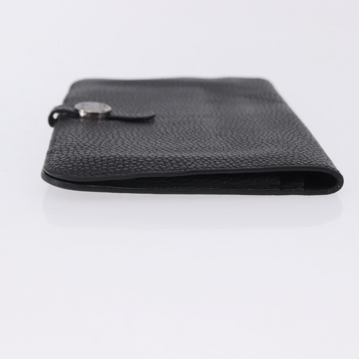HERMES Dogon GM Wallet Leather Black Silver Auth 203322