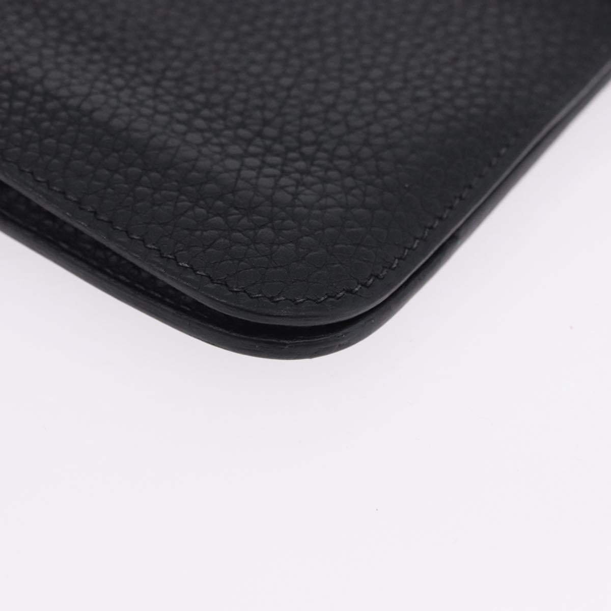 HERMES Dogon GM Wallet Leather Black Silver Auth 203322