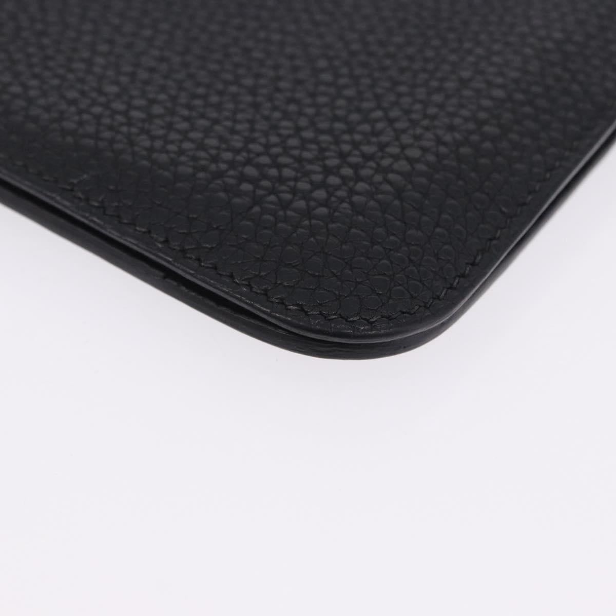 HERMES Dogon GM Wallet Leather Black Silver Auth 203322
