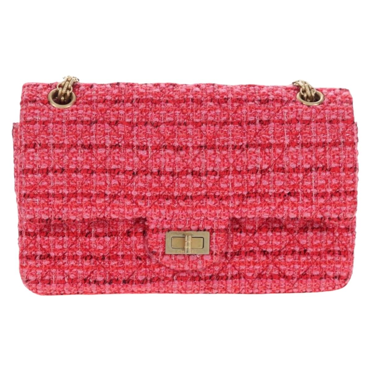 CHANEL Chain Matelasse 2.55 Shoulder Bag Tweed Pink Gold CC Auth 203324SM