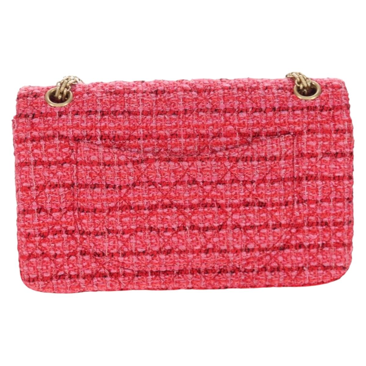 CHANEL Chain Matelasse 2.55 Shoulder Bag Tweed Pink Gold CC Auth 203324SM