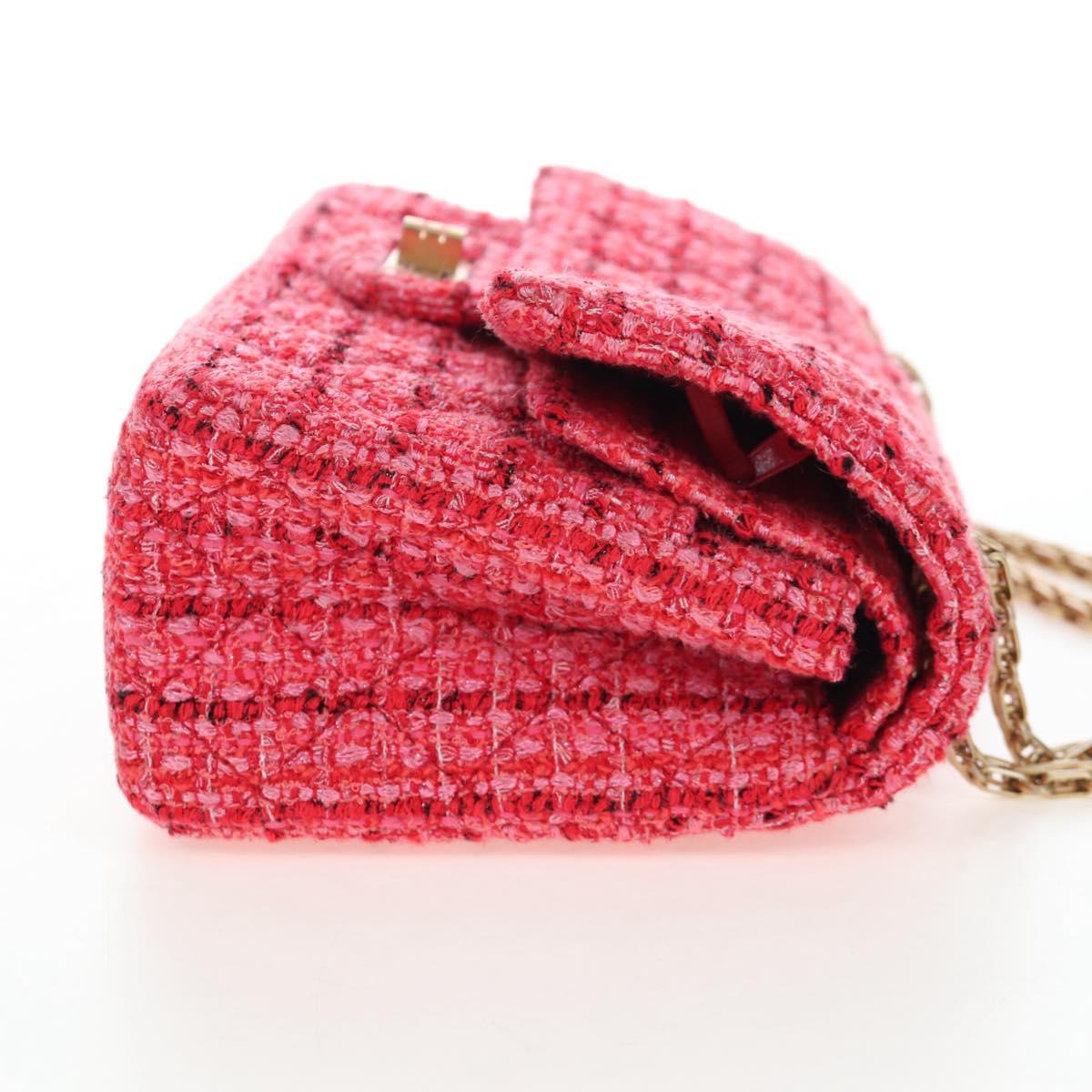 CHANEL Chain Matelasse 2.55 Shoulder Bag Tweed Pink Gold CC Auth 203324SM