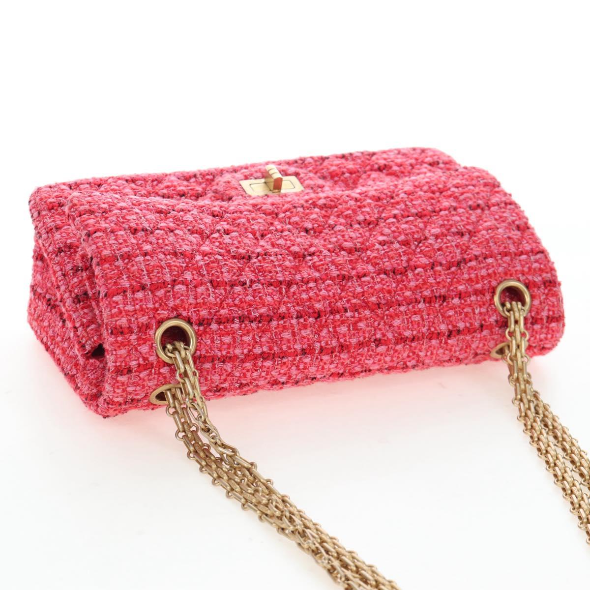 CHANEL Chain Matelasse 2.55 Shoulder Bag Tweed Pink Gold CC Auth 203324SM