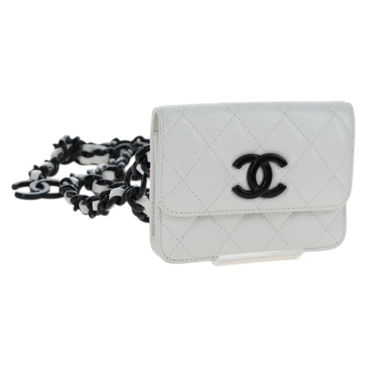 CHANEL Matelasse Chain Waist Bag Caviar Skin White CC Auth 203326M