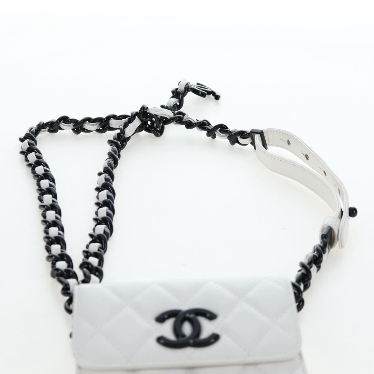 CHANEL Matelasse Chain Waist Bag Caviar Skin White CC Auth 203326M