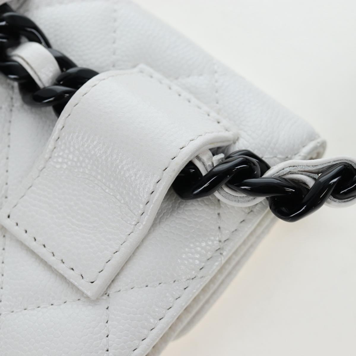 CHANEL Matelasse Chain Waist Bag Caviar Skin White CC Auth 203326M