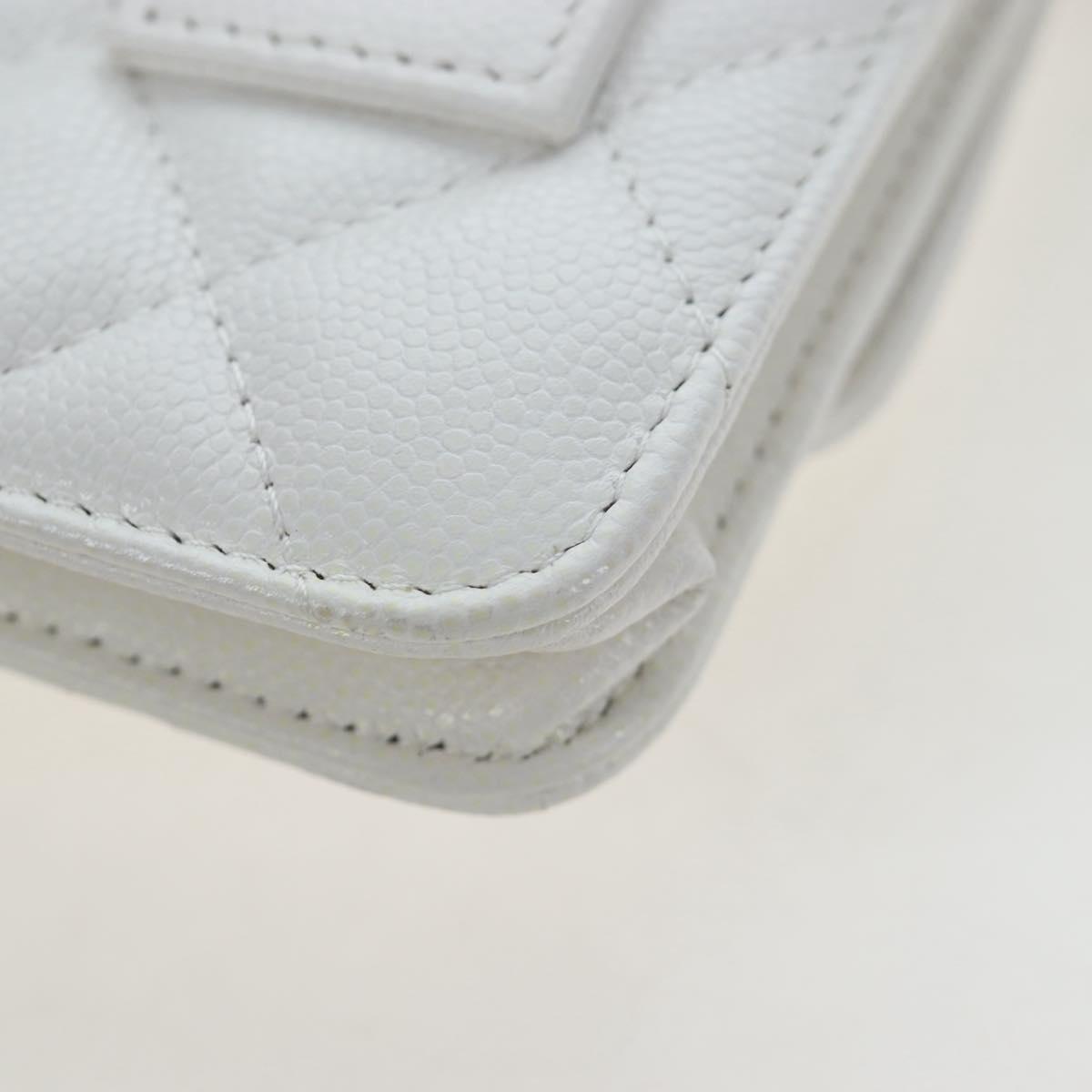 CHANEL Matelasse Chain Waist Bag Caviar Skin White CC Auth 203326M