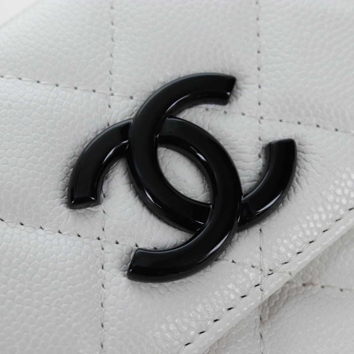 CHANEL Matelasse Chain Waist Bag Caviar Skin White CC Auth 203326M