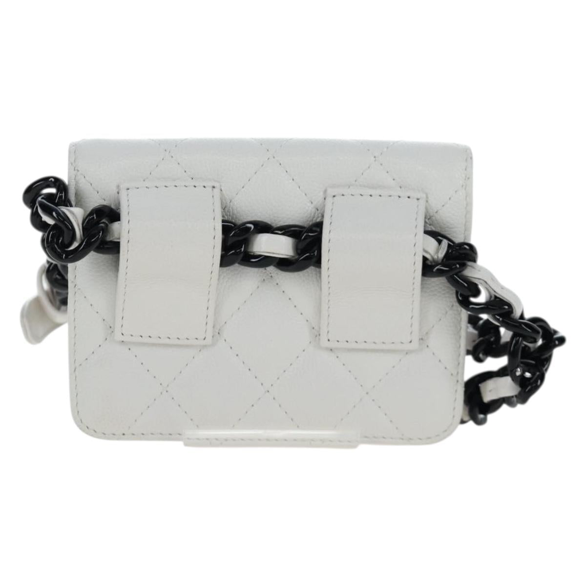 CHANEL Matelasse Chain Waist Bag Caviar Skin White CC Auth 203326M