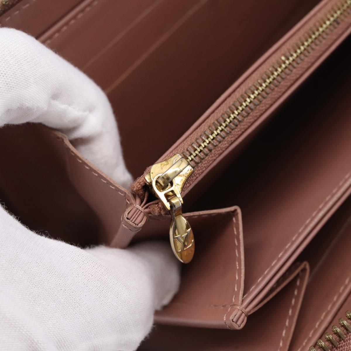 LOUIS VUITTON Vernis Zippy Wallet Long Wallet Rose Velur M91599 LV Auth 203331