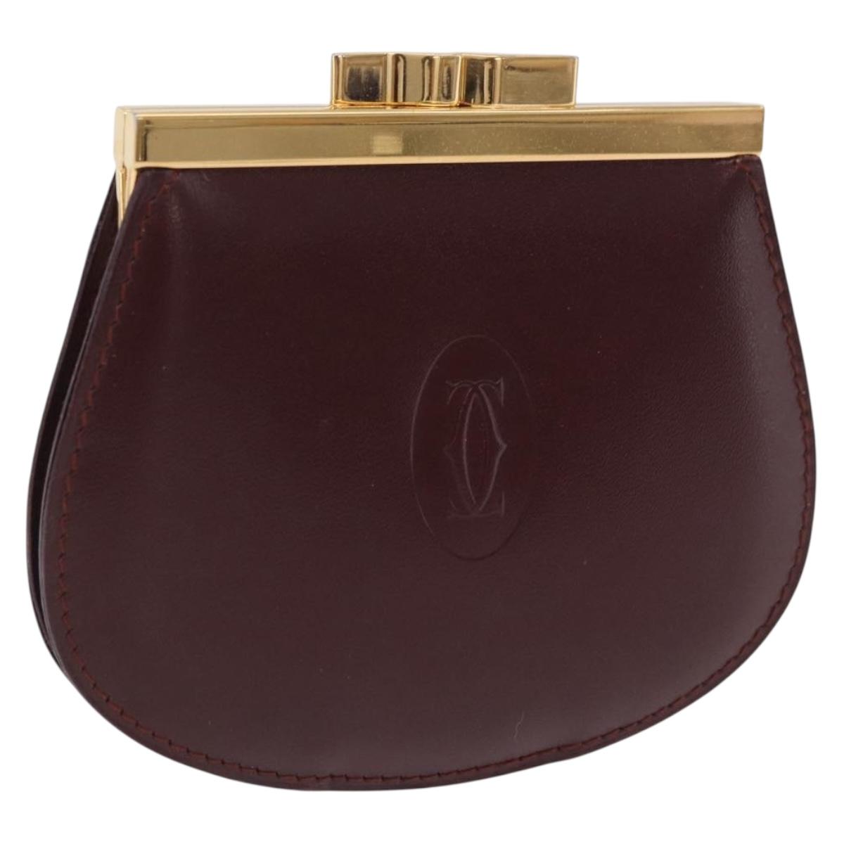CARTIER Must Line Coin Purse Leather Bordeaux Gold Auth 203332V