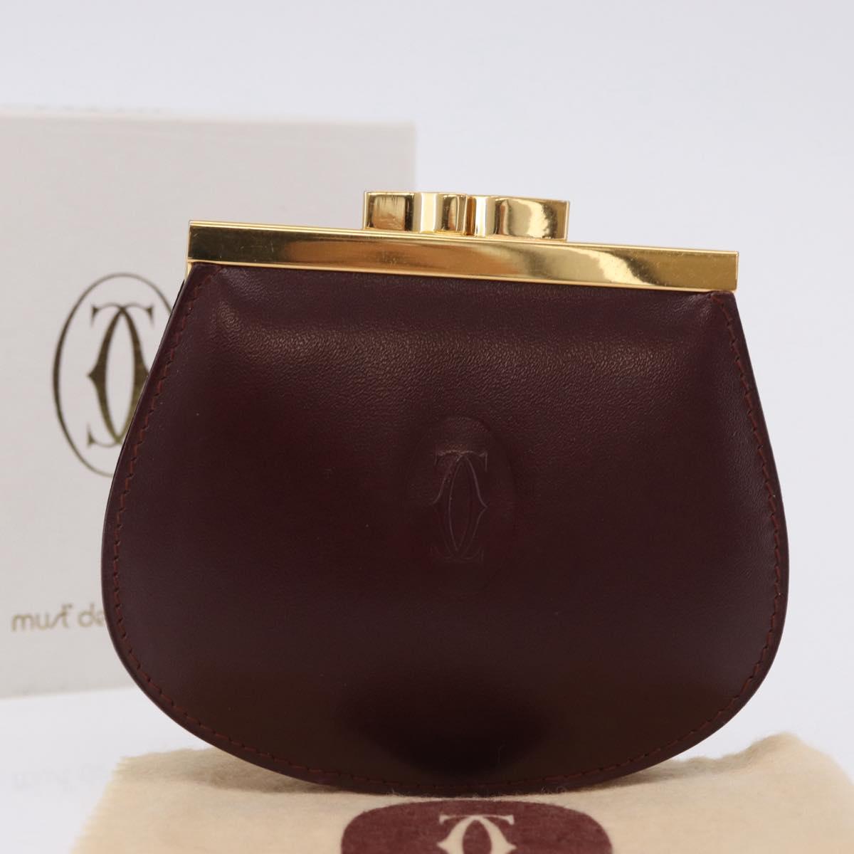 CARTIER Must Line Coin Purse Leather Bordeaux Gold Auth 203332V