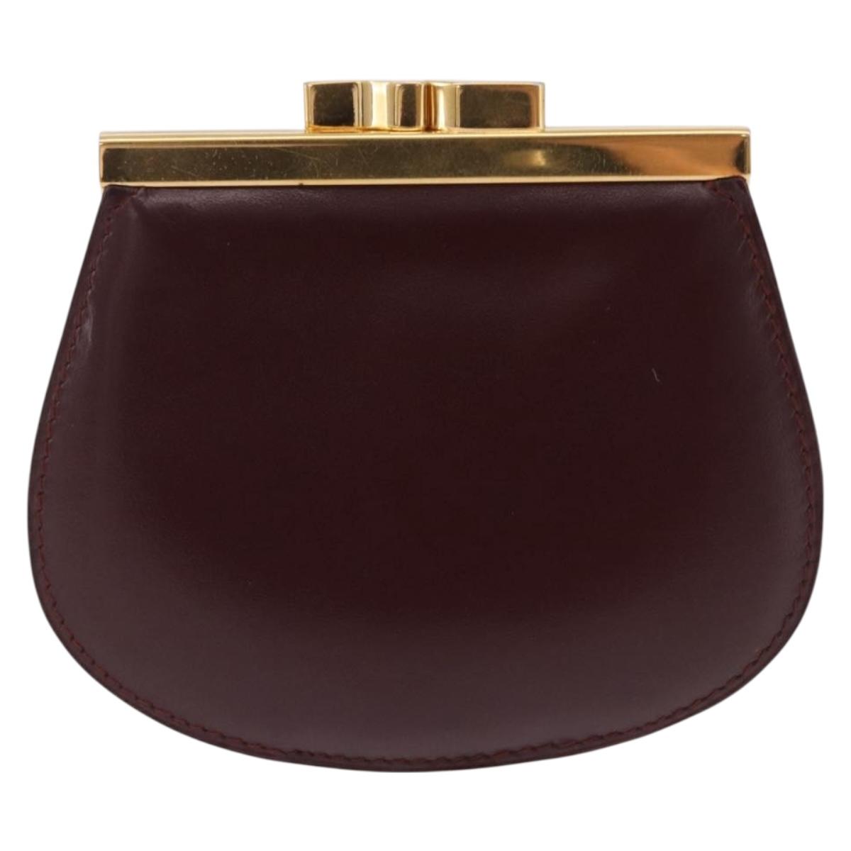 CARTIER Must Line Coin Purse Leather Bordeaux Gold Auth 203332V