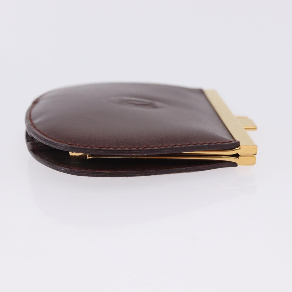 CARTIER Must Line Coin Purse Leather Bordeaux Gold Auth 203332V