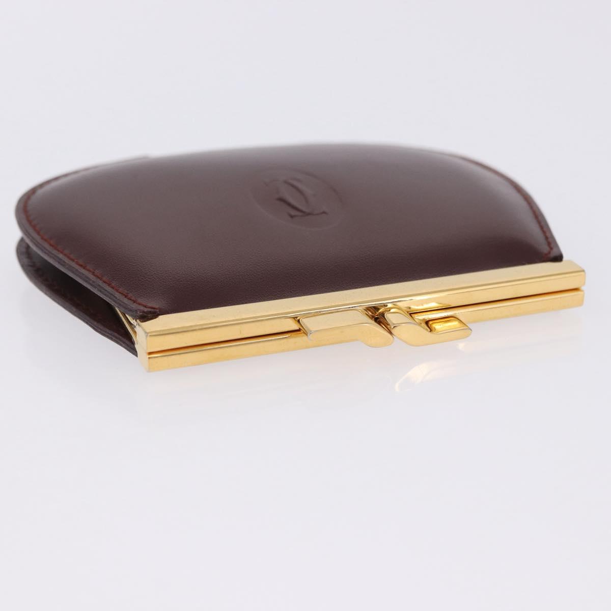 CARTIER Must Line Coin Purse Leather Bordeaux Gold Auth 203332V