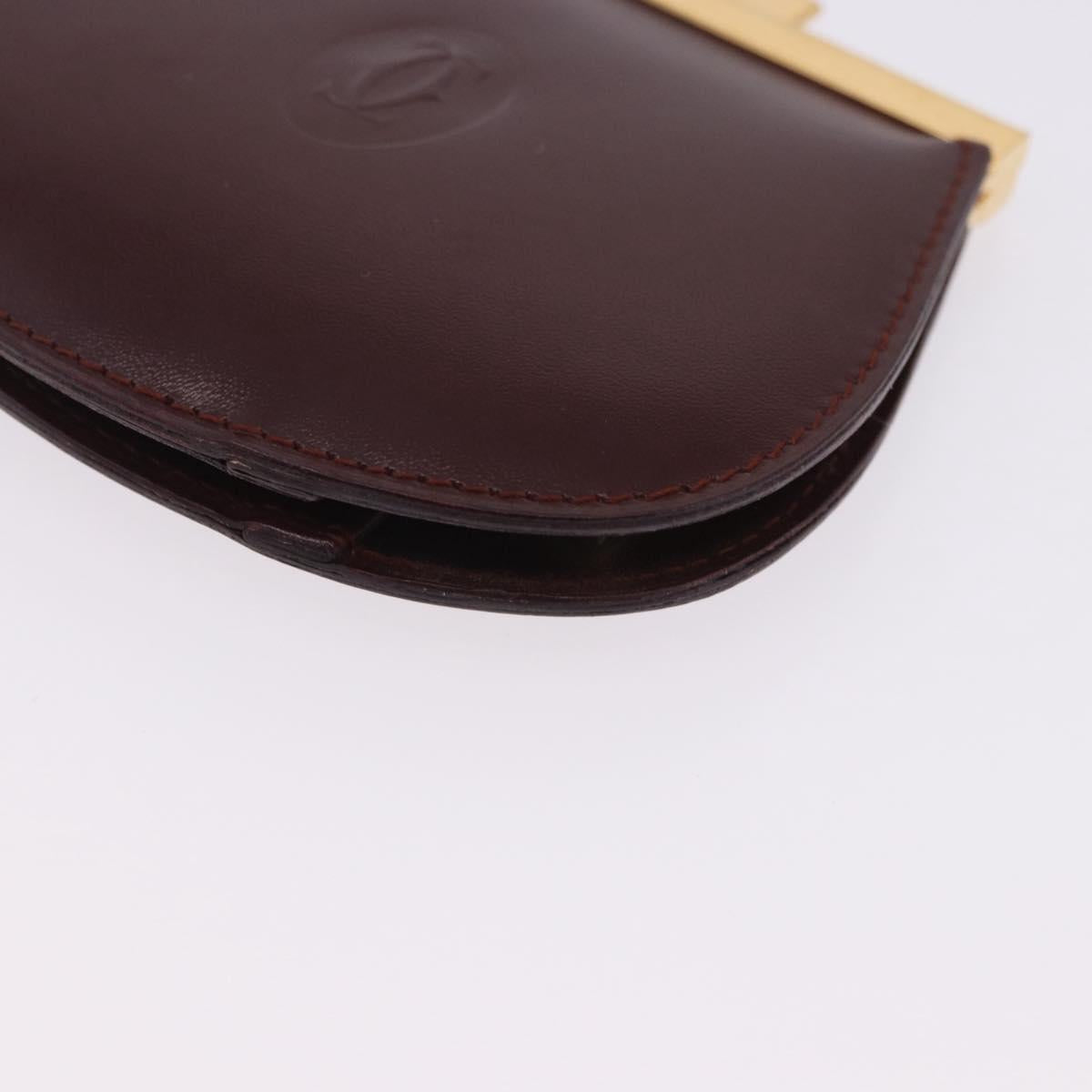CARTIER Must Line Coin Purse Leather Bordeaux Gold Auth 203332V