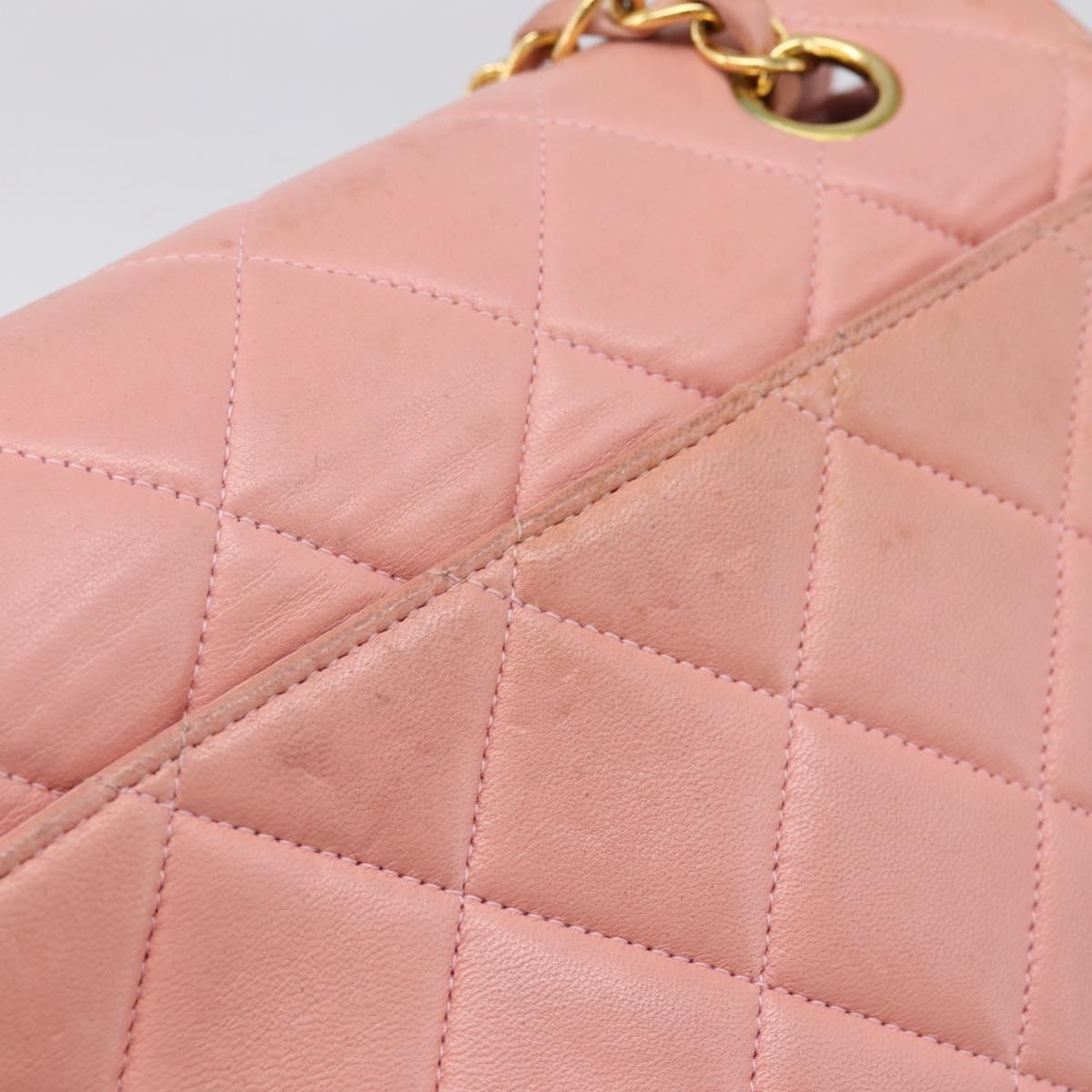 CHANEL Matelasse Chain Shoulder Bag Lamb Skin Pink Gold CC Auth 203333V