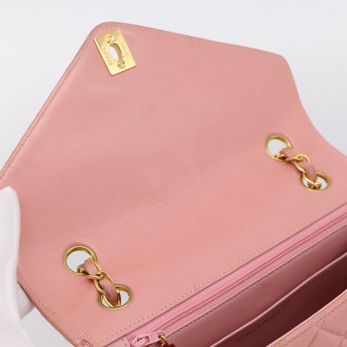 CHANEL Matelasse Chain Shoulder Bag Lamb Skin Pink Gold CC Auth 203333V
