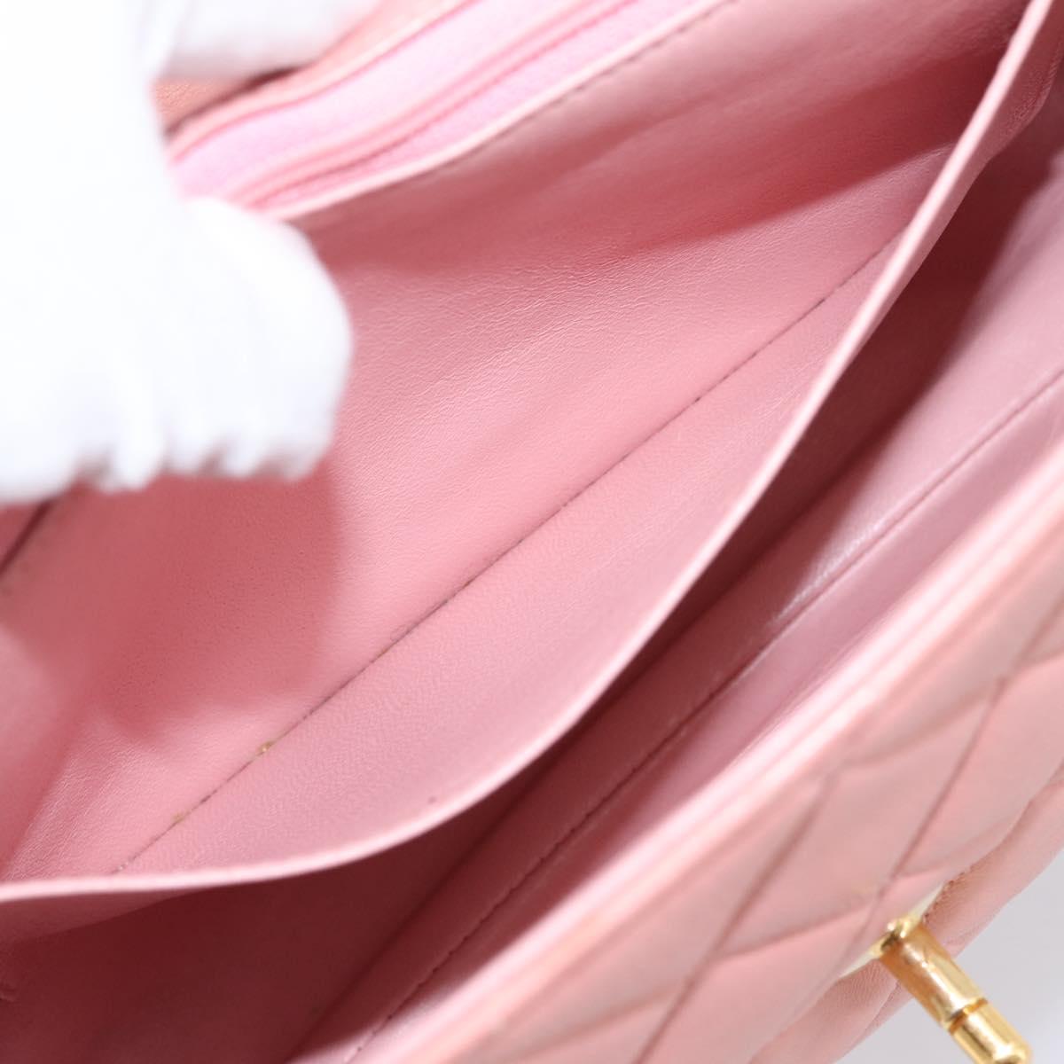 CHANEL Matelasse Chain Shoulder Bag Lamb Skin Pink Gold CC Auth 203333V