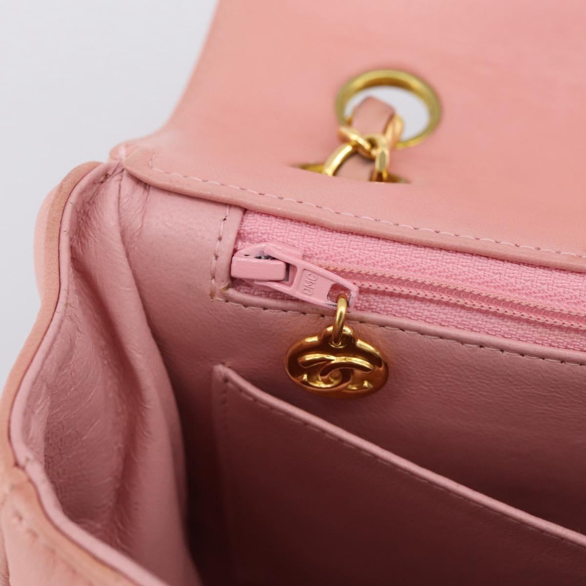 CHANEL Matelasse Chain Shoulder Bag Lamb Skin Pink Gold CC Auth 203333V