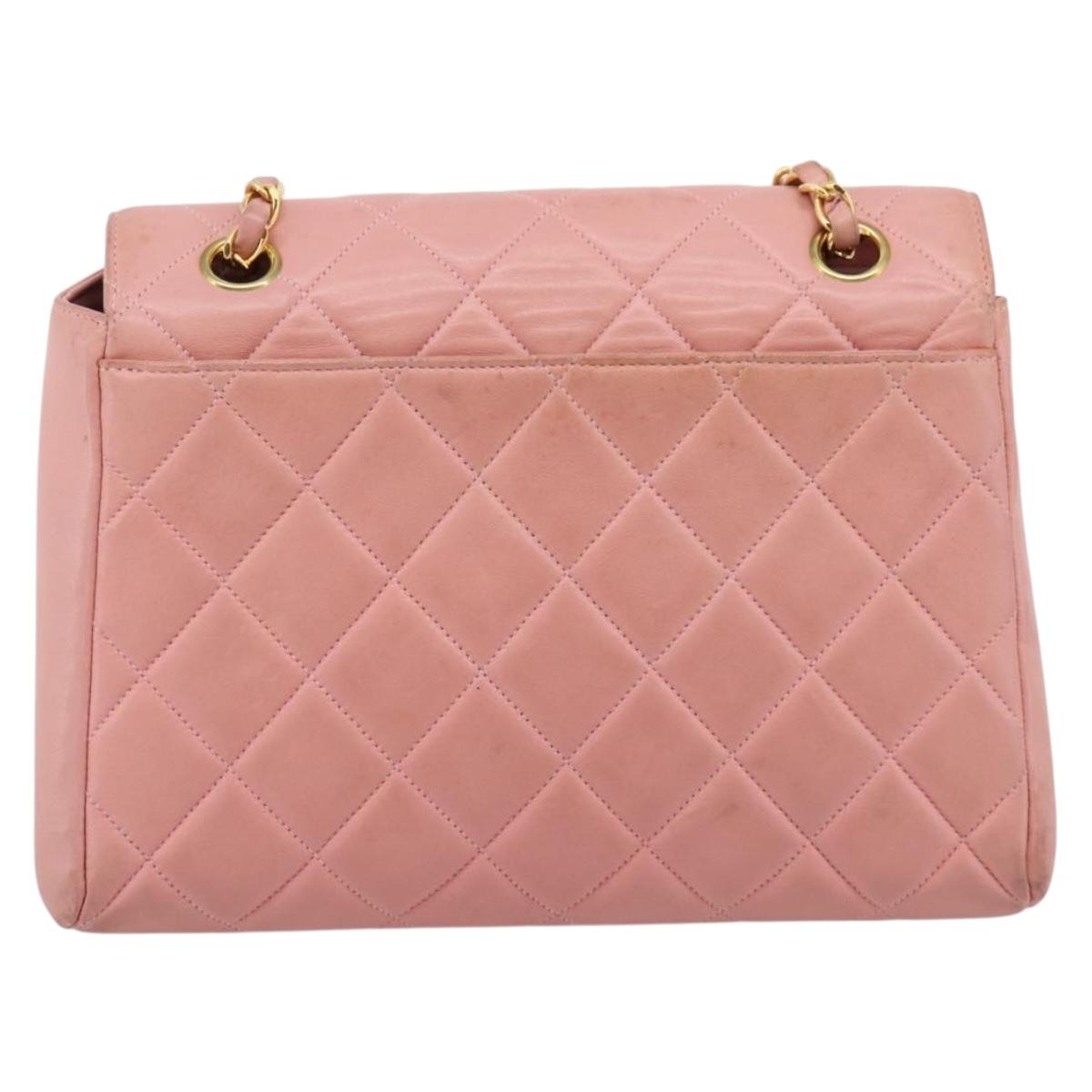 CHANEL Matelasse Chain Shoulder Bag Lamb Skin Pink Gold CC Auth 203333V