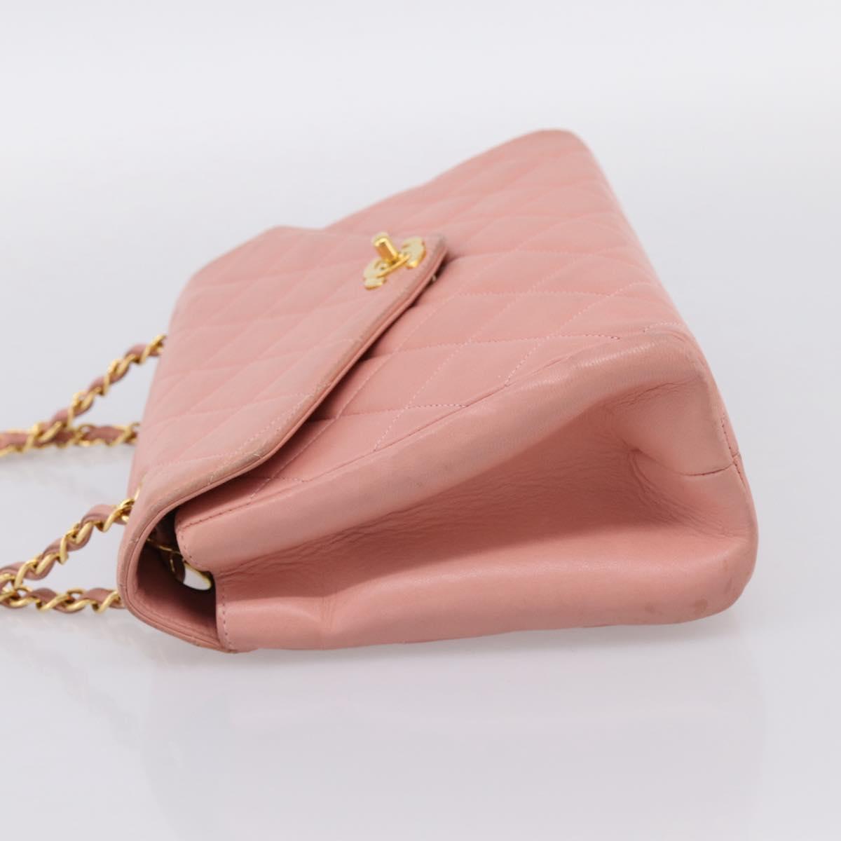 CHANEL Matelasse Chain Shoulder Bag Lamb Skin Pink Gold CC Auth 203333V