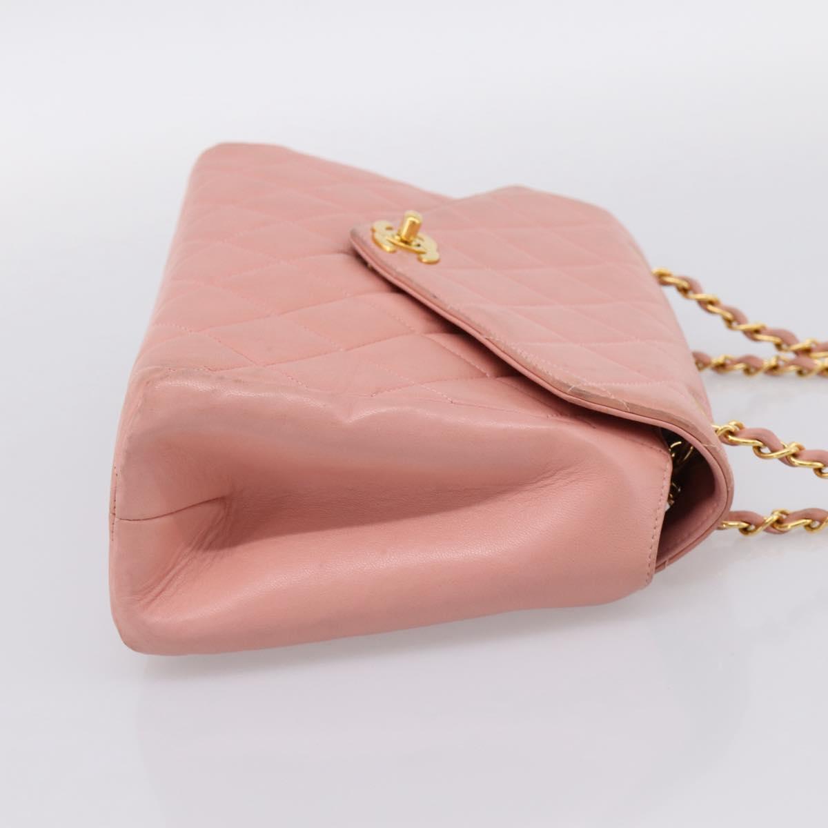 CHANEL Matelasse Chain Shoulder Bag Lamb Skin Pink Gold CC Auth 203333V