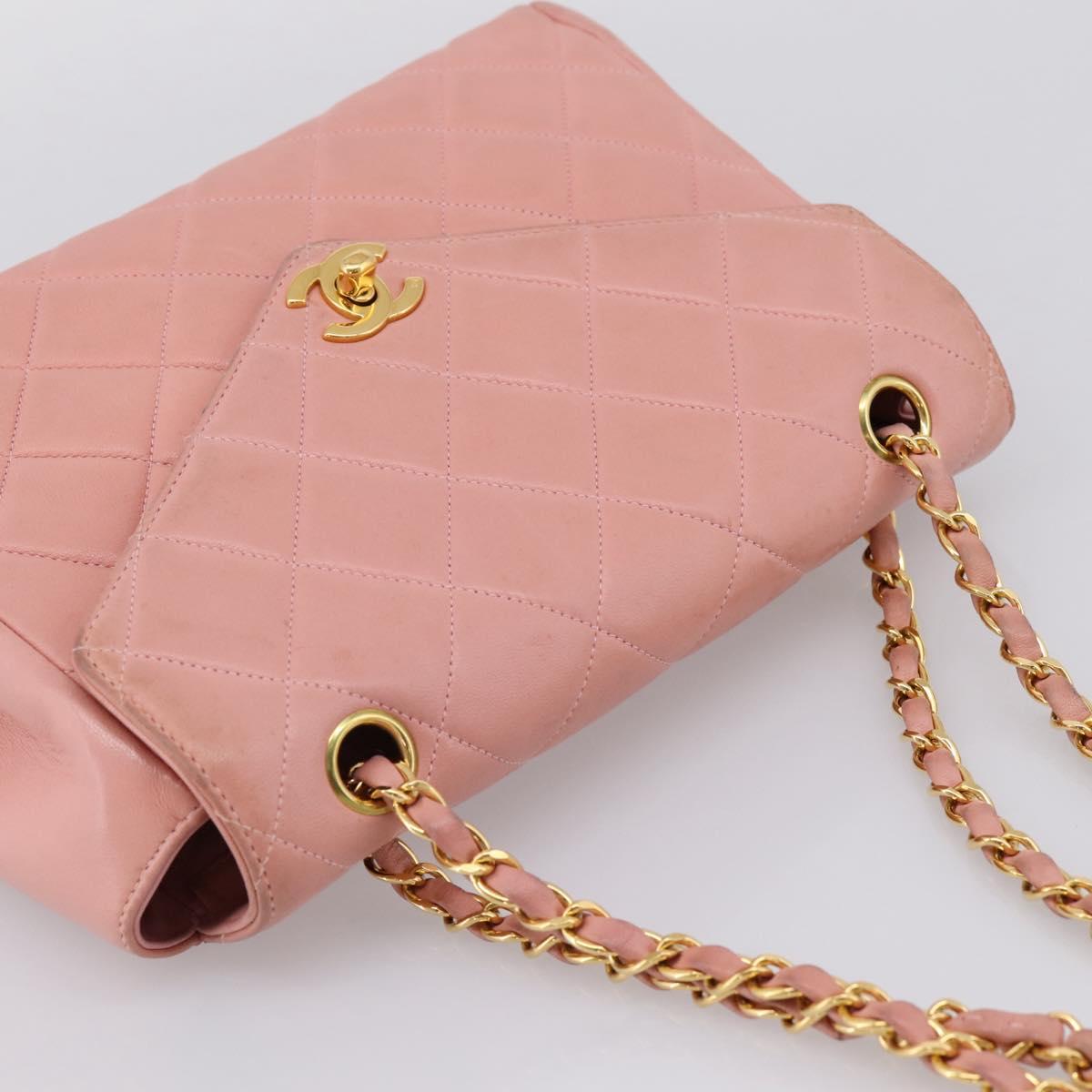 CHANEL Matelasse Chain Shoulder Bag Lamb Skin Pink Gold CC Auth 203333V