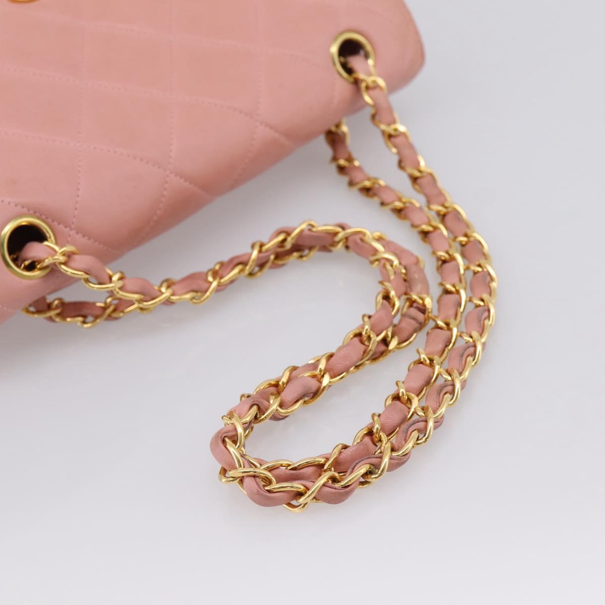 CHANEL Matelasse Chain Shoulder Bag Lamb Skin Pink Gold CC Auth 203333V