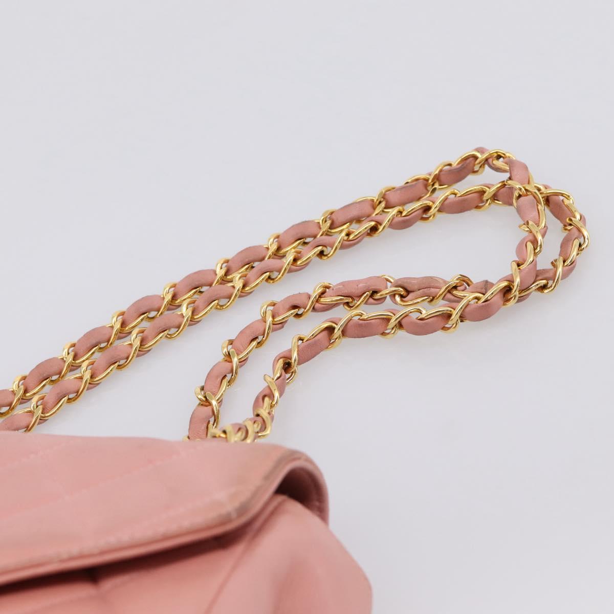 CHANEL Matelasse Chain Shoulder Bag Lamb Skin Pink Gold CC Auth 203333V