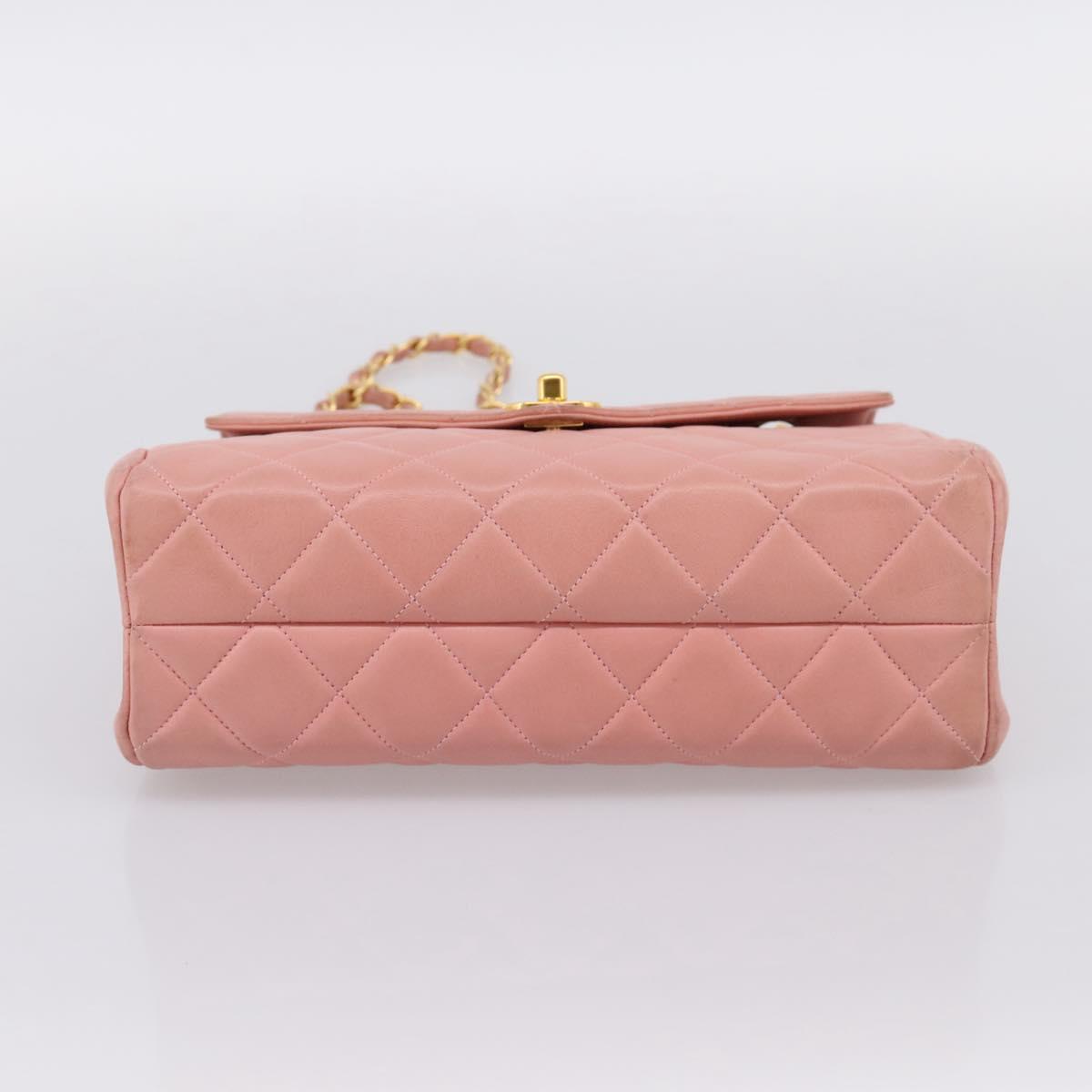 CHANEL Matelasse Chain Shoulder Bag Lamb Skin Pink Gold CC Auth 203333V