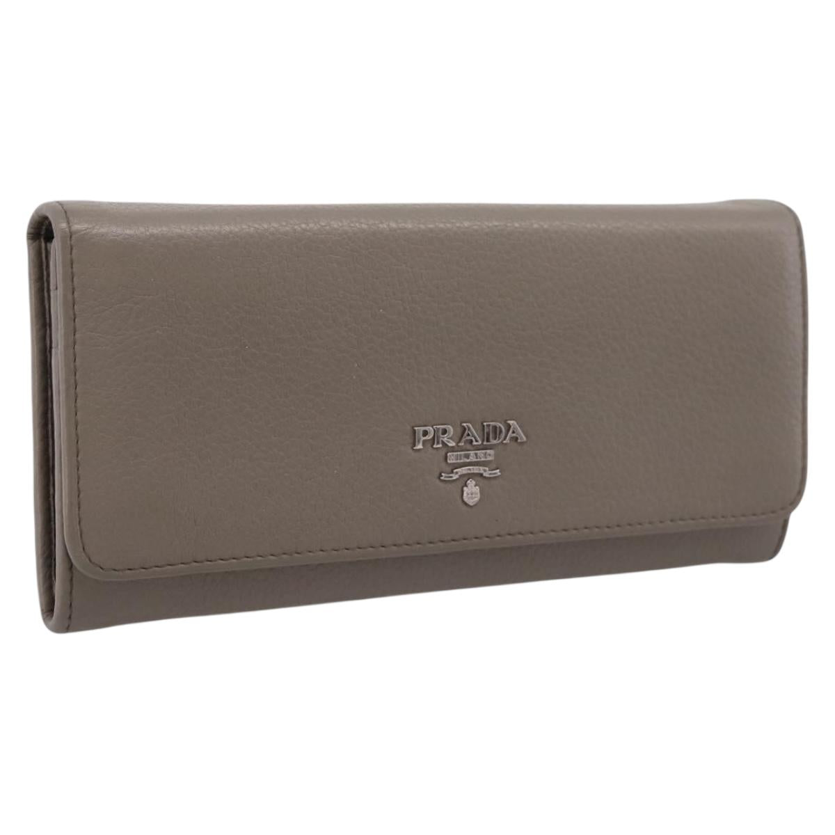 PRADA Long Wallet Leather Beige Silver Auth 203336A