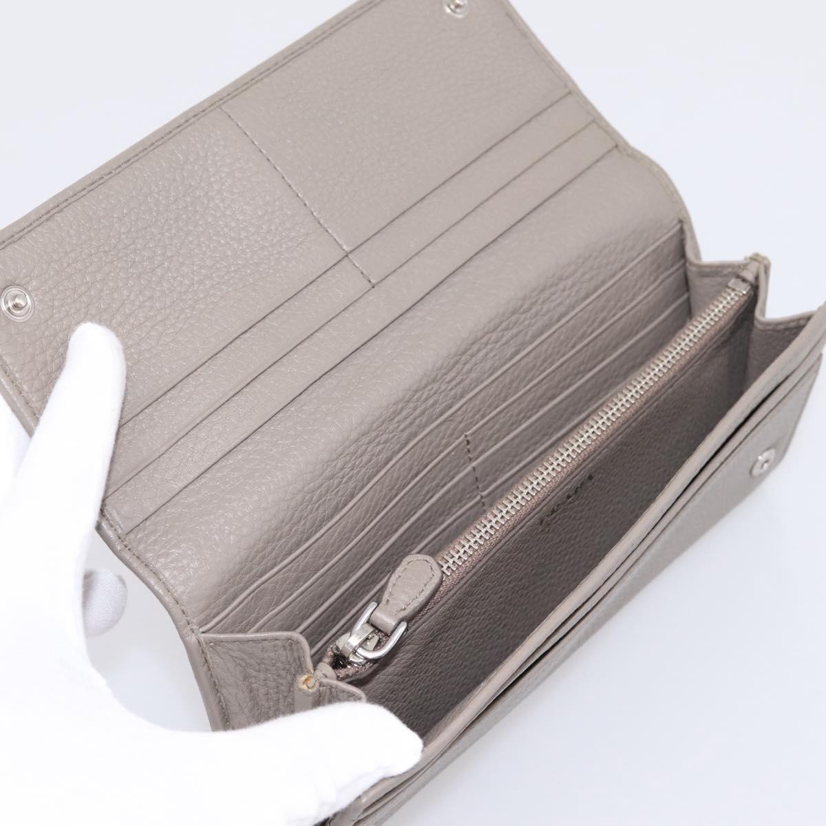 PRADA Long Wallet Leather Beige Silver Auth 203336A