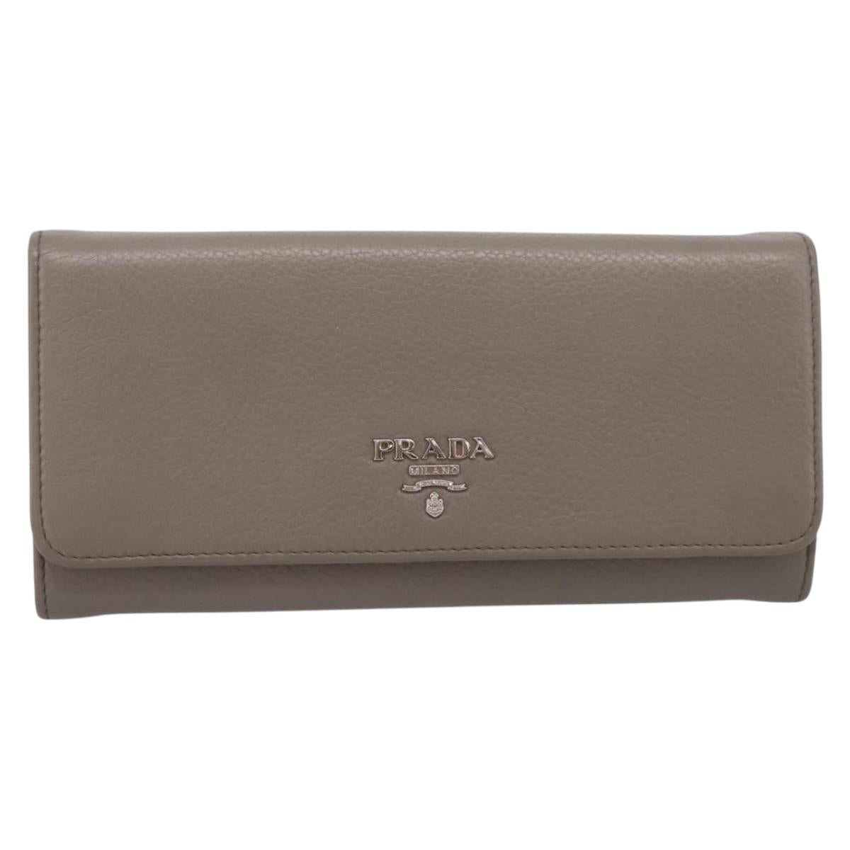 PRADA Long Wallet Leather Beige Silver Auth 203336A