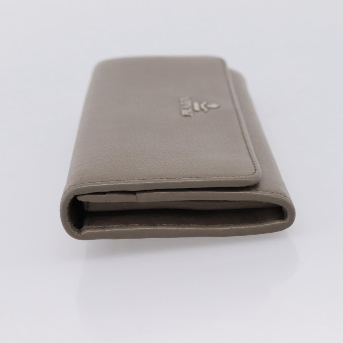 PRADA Long Wallet Leather Beige Silver Auth 203336A
