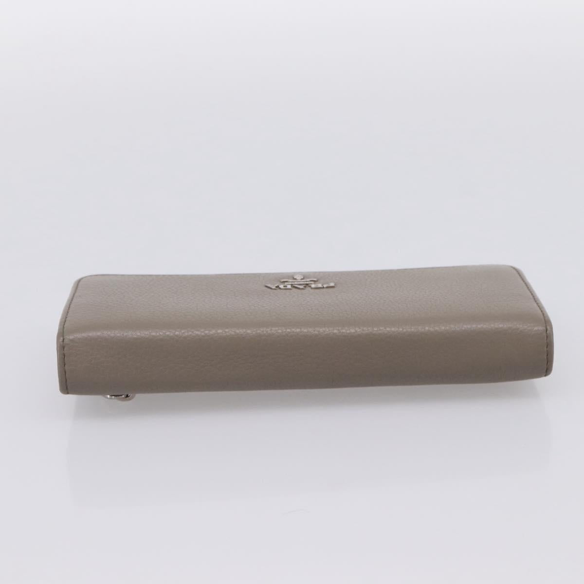 PRADA Long Wallet Leather Beige Silver Auth 203336A