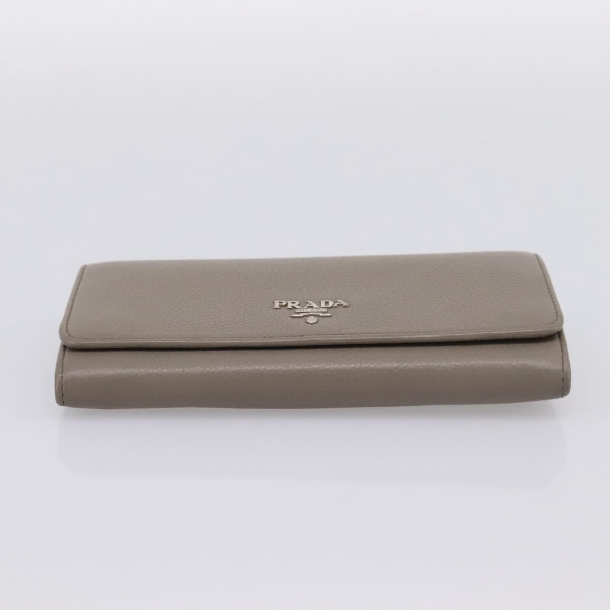 PRADA Long Wallet Leather Beige Silver Auth 203336A