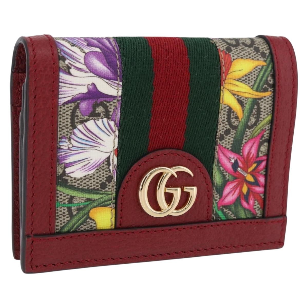 GUCCI Web Sherry Line Trifold Wallet PVC Red Gold 523155 Auth 203338M