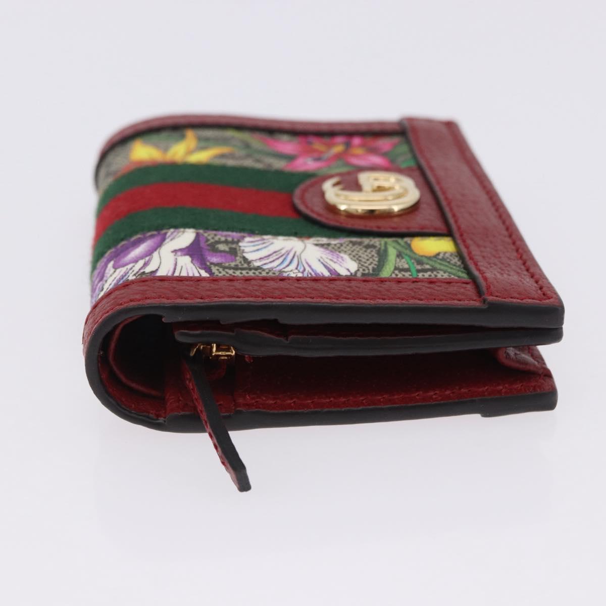 GUCCI Web Sherry Line Trifold Wallet PVC Red Gold 523155 Auth 203338M