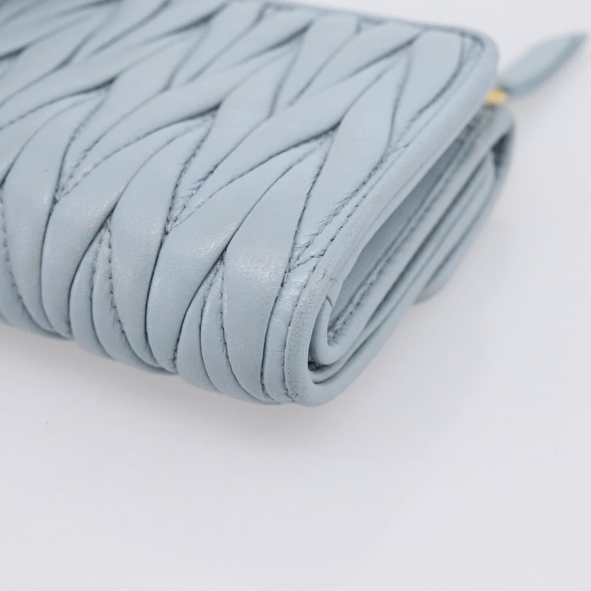 Miu Miu Matelasse Bifold Wallet Leather Light Blue Gold Auth 203339M