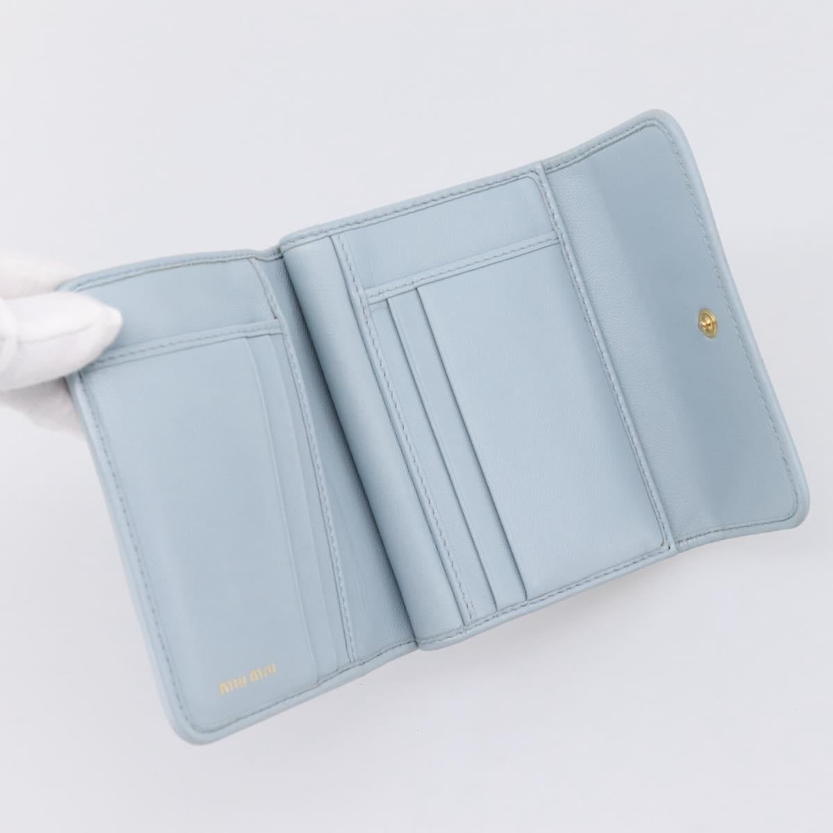 Miu Miu Matelasse Bifold Wallet Leather Light Blue Gold Auth 203339M