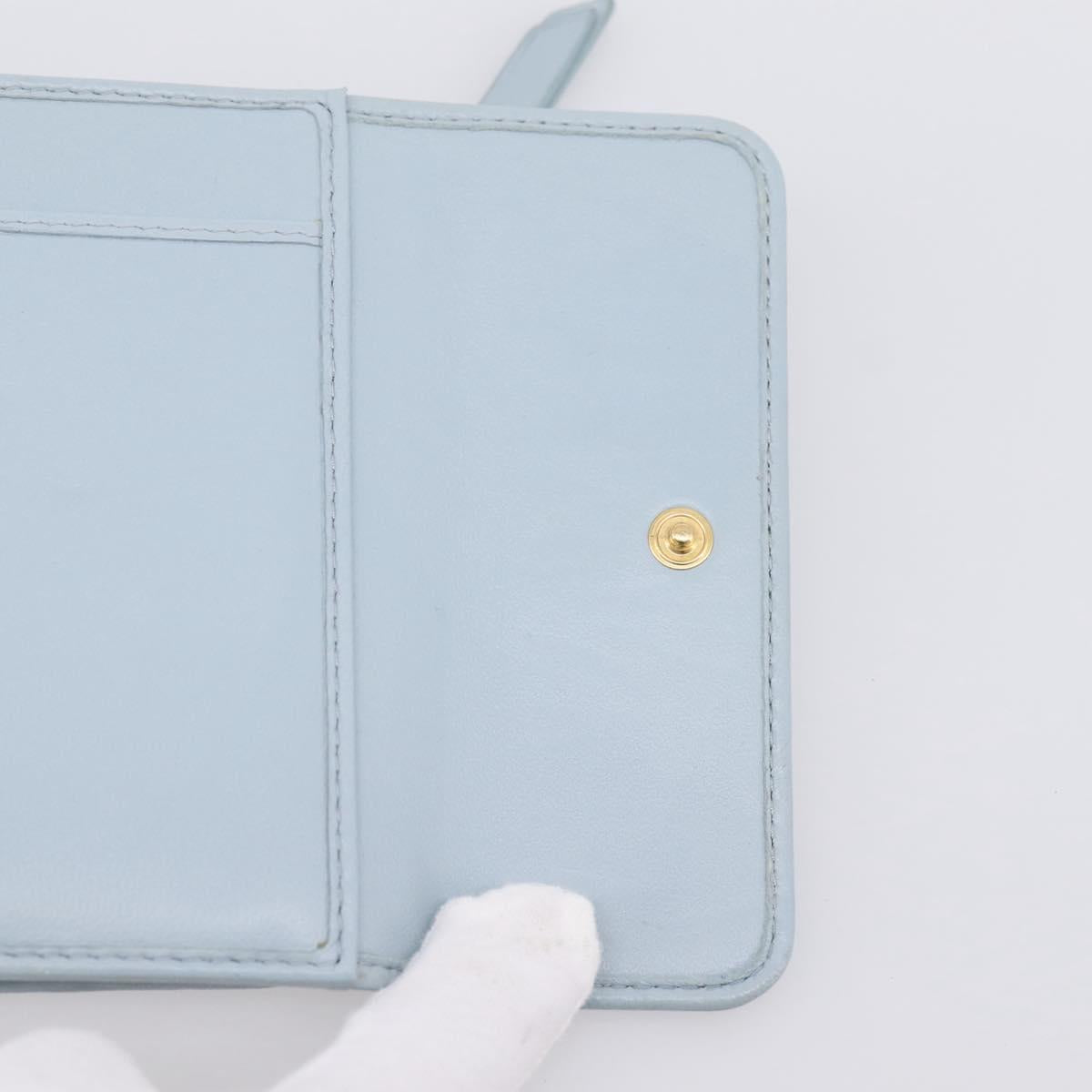 Miu Miu Matelasse Bifold Wallet Leather Light Blue Gold Auth 203339M