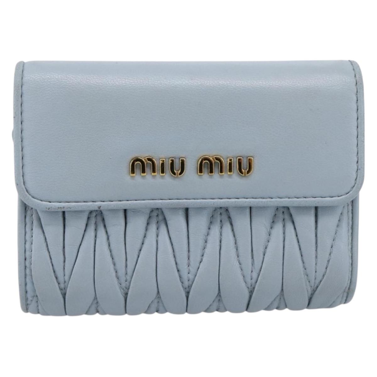 Miu Miu Matelasse Bifold Wallet Leather Light Blue Gold Auth 203339M