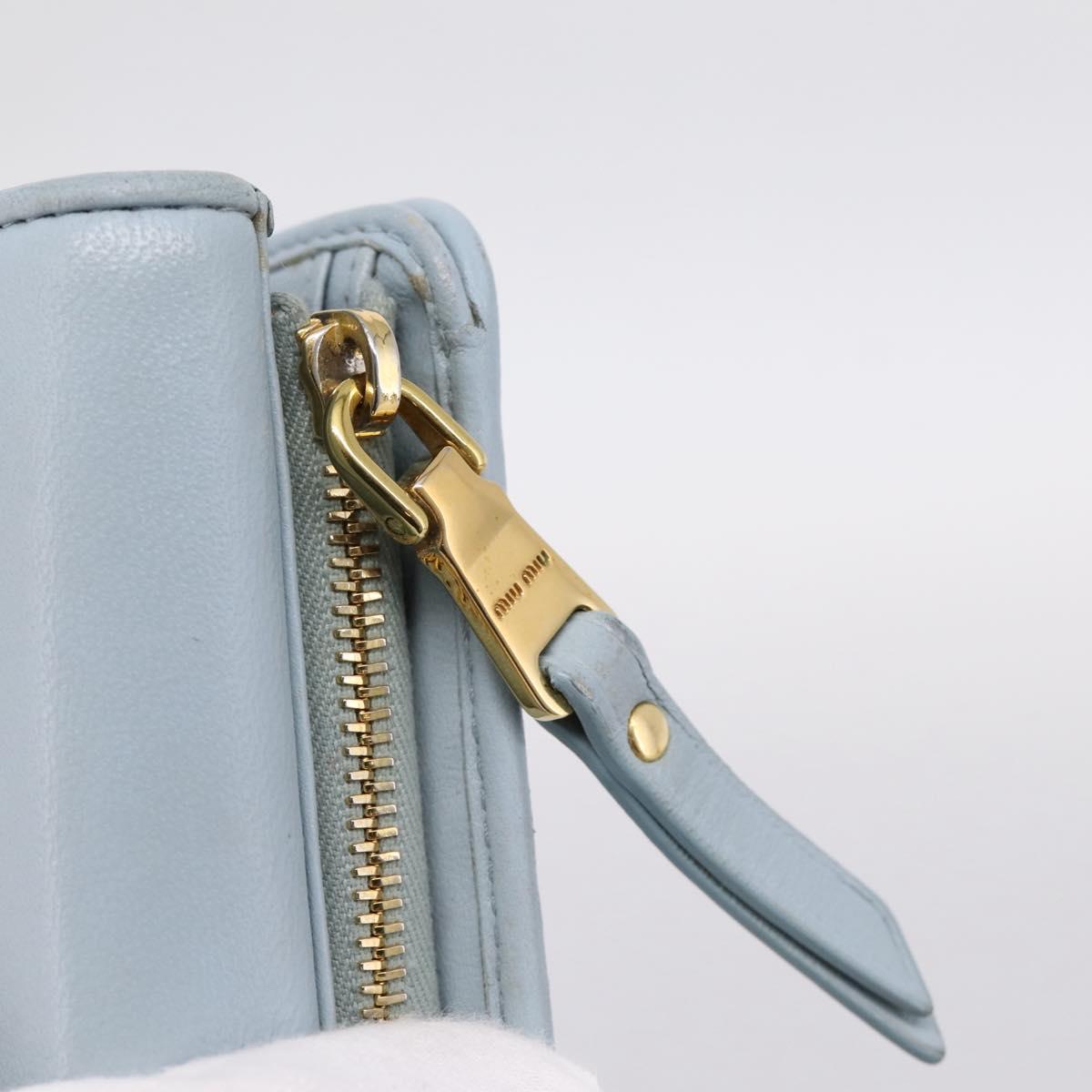 Miu Miu Matelasse Bifold Wallet Leather Light Blue Gold Auth 203339M