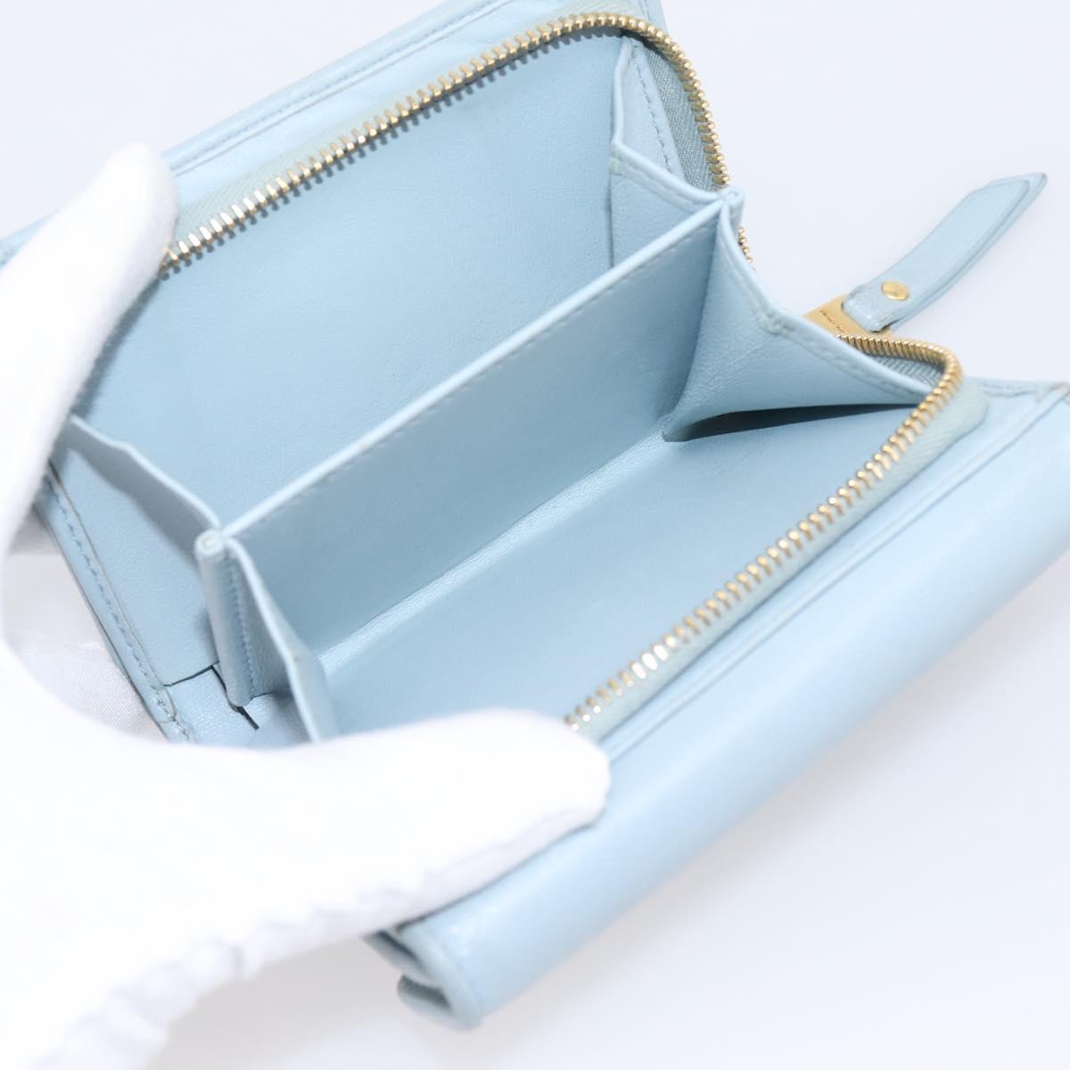 Miu Miu Matelasse Bifold Wallet Leather Light Blue Gold Auth 203339M