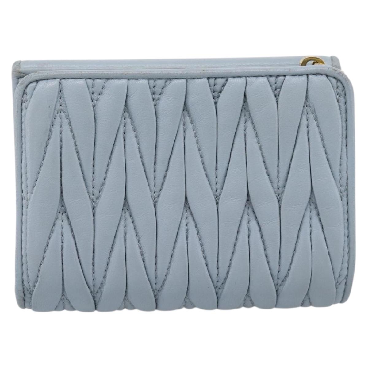 Miu Miu Matelasse Bifold Wallet Leather Light Blue Gold Auth 203339M