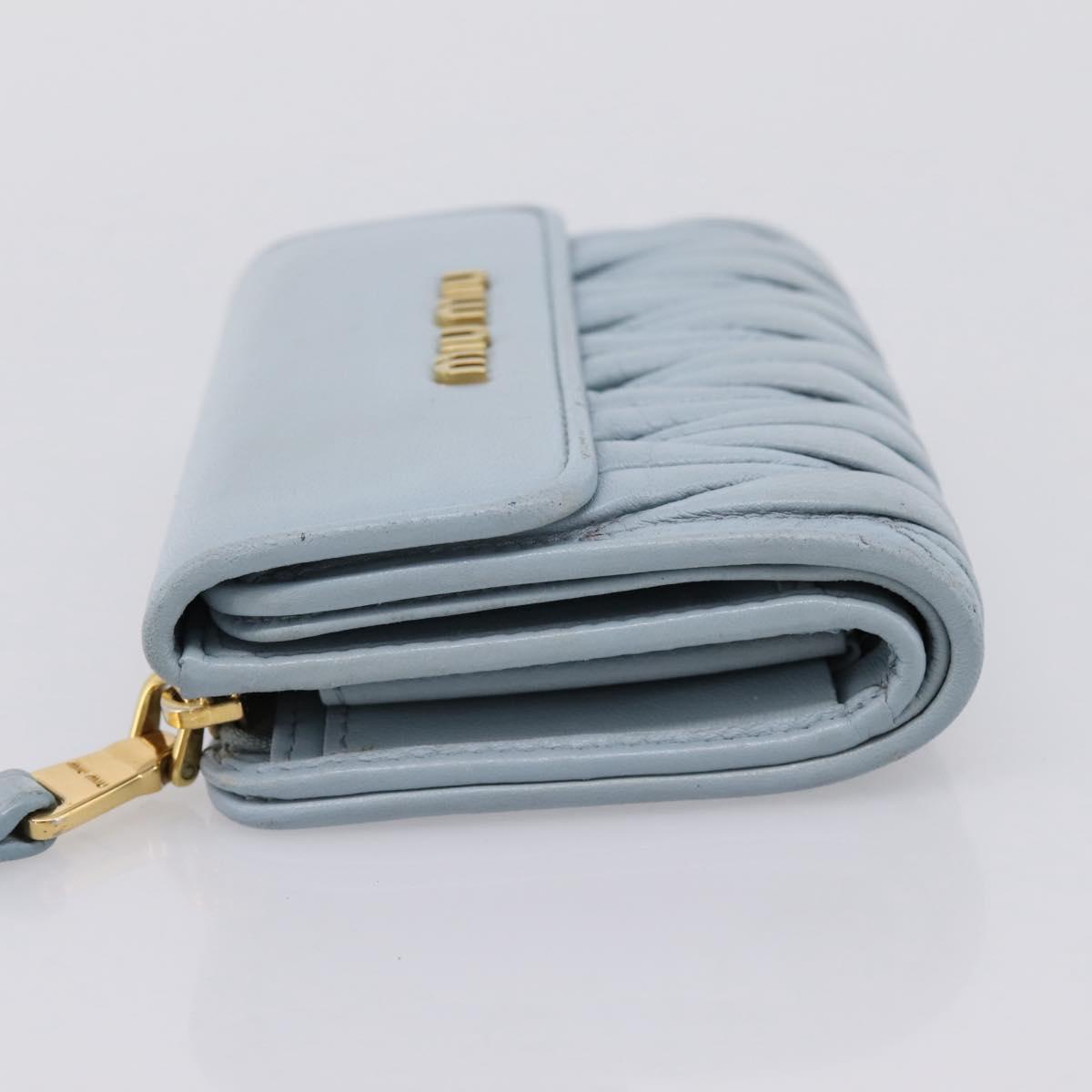 Miu Miu Matelasse Bifold Wallet Leather Light Blue Gold Auth 203339M