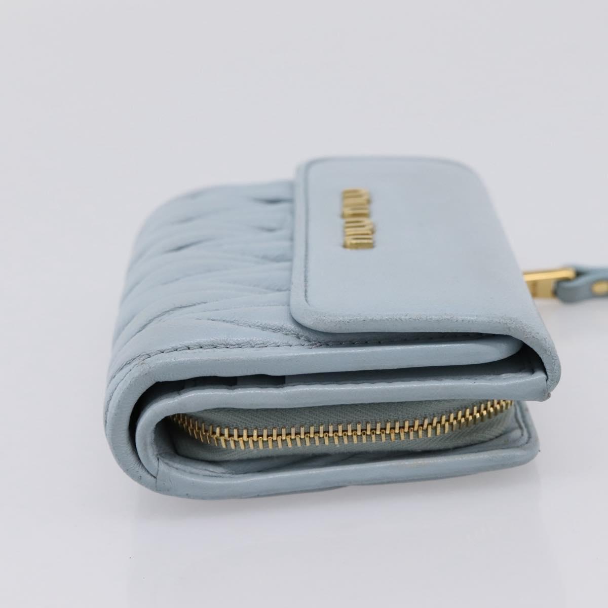 Miu Miu Matelasse Bifold Wallet Leather Light Blue Gold Auth 203339M