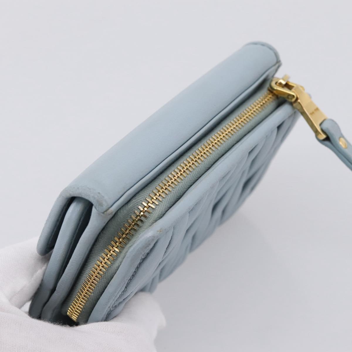 Miu Miu Matelasse Bifold Wallet Leather Light Blue Gold Auth 203339M