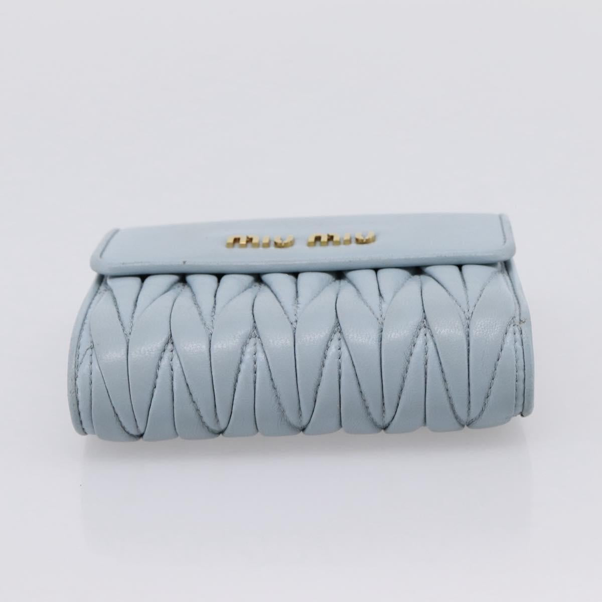 Miu Miu Matelasse Bifold Wallet Leather Light Blue Gold Auth 203339M